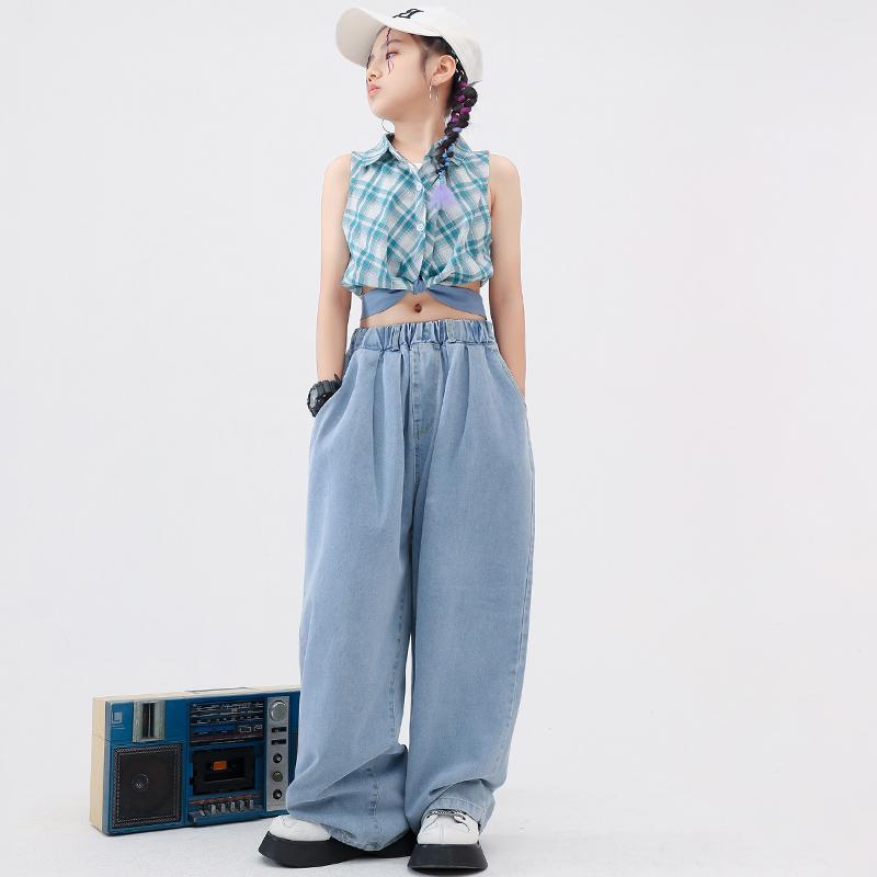 子供服 女の子 シャツ へそ出し パンツ ジーンズ コスチューム バンド ダンス ヒップホップ ストリート系 パフォーマンス 衣装 クール かっこいい キッズ