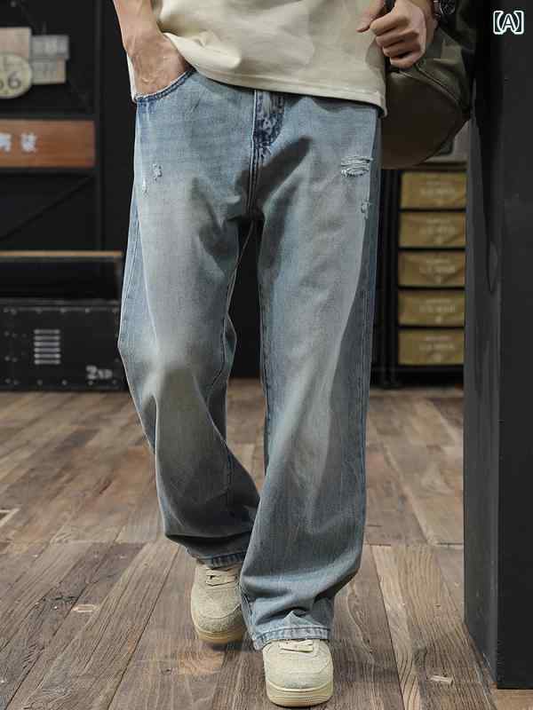 メンズ デニム ロングパンツ ストレート ワイド アメリカン アメリカン ストリート おしゃれ かっこいい 履きやい 快適 イベント フェス レジャー アウトドア キャンプ ダンス パフォーマンス 仕事着