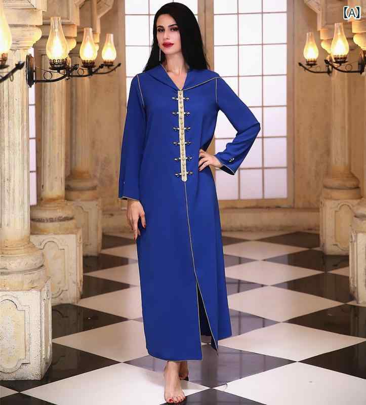 エスニック ドレス ローブ エミレーツ カラフル オーキッド ゴール ドエッジ 手縫い フード付き アメリ..