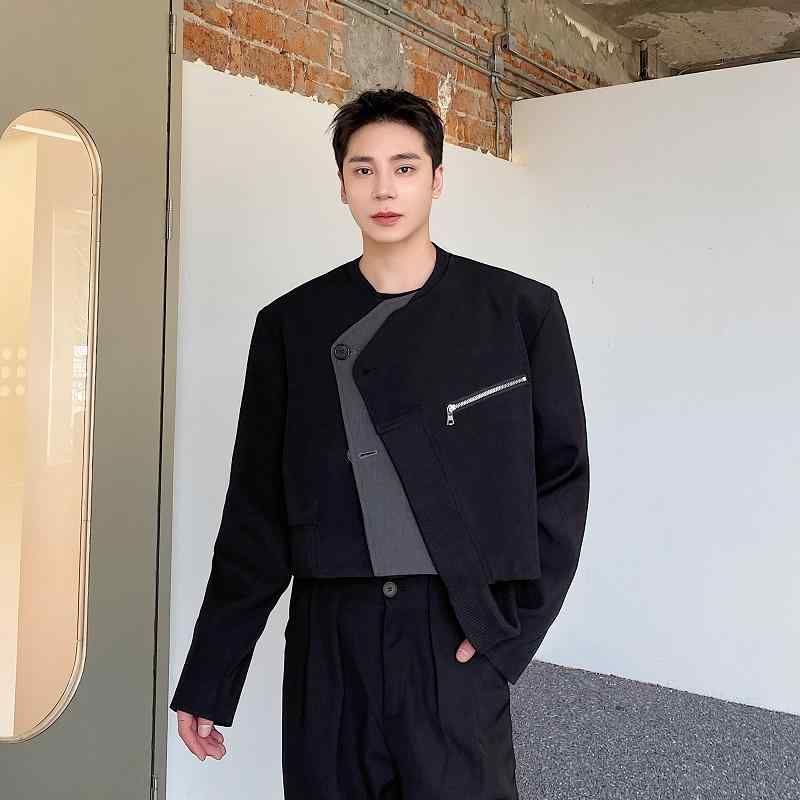 ジャケット メンズ 秋 カジュアル かっこいい 二重層 ラウンドネック ショート スーツ ハイエンド ファッション スーツ