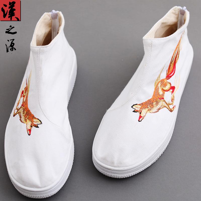 メンズ カジュアル シューズ ローカット キャンバス シューズ 白 シューズ キツネ 刺繍 施 シューズ 中華風 文学 レトロ ナショナル スニーカー