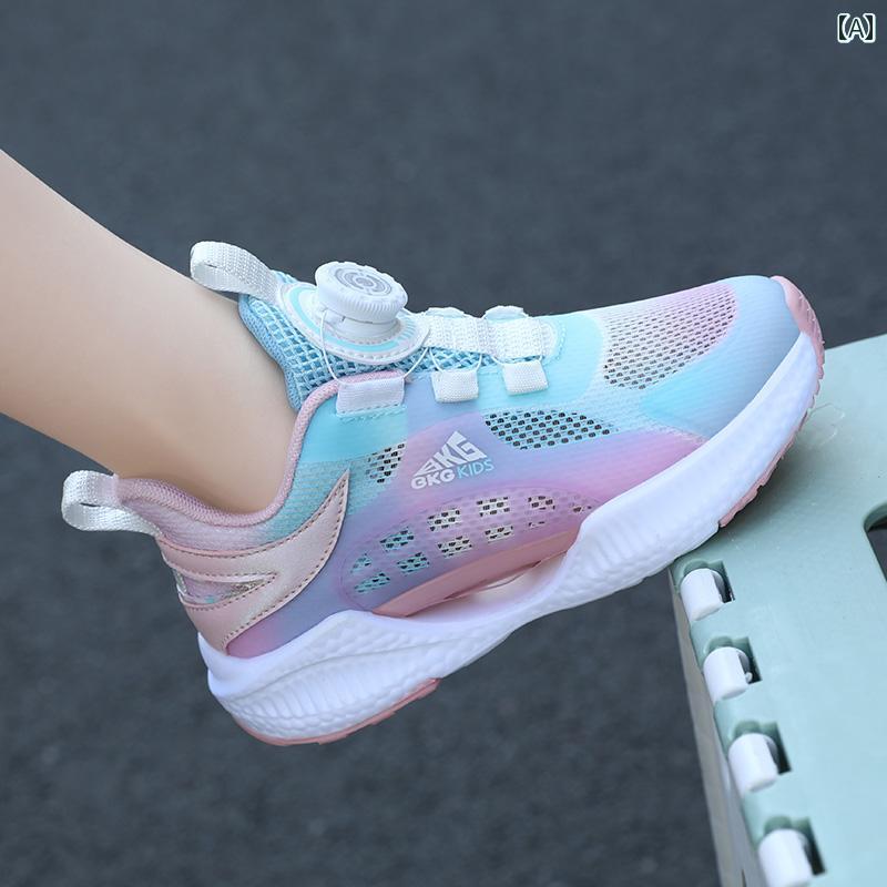 シューズ スポーツ 運動靴 レディースシューズ 夏 ビッグ 子供 中学生 軽量 ランニング 回転 ボタン レ..