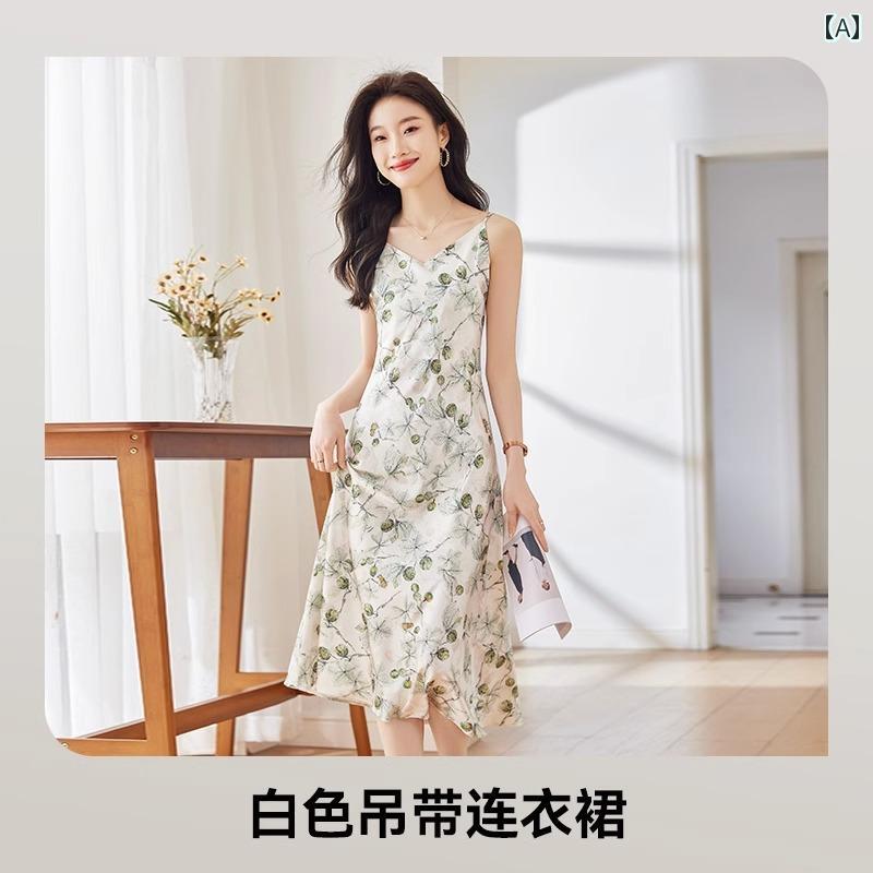 Wear （Sports） - ワンピース きれいめ フォーマル レディース 夏服 花柄ドレス サスペンダードレス ハイウエスト 小柄人 Vネック プルオーバー ミモレ丈スカート 上下2点セット セットアップ レディース 豪華感
