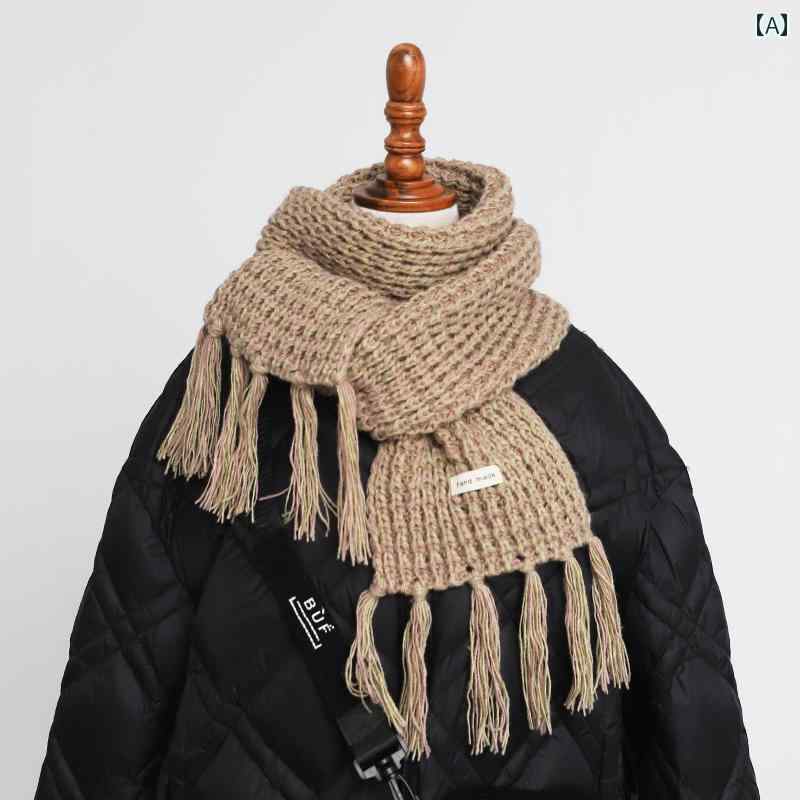 マフラー レトロ ロング タッセル カラー ニット スカーフ 秋冬 豪華 服 ウエスタン ユニセックス メンズ レディース アウトドア 暖かい(4)