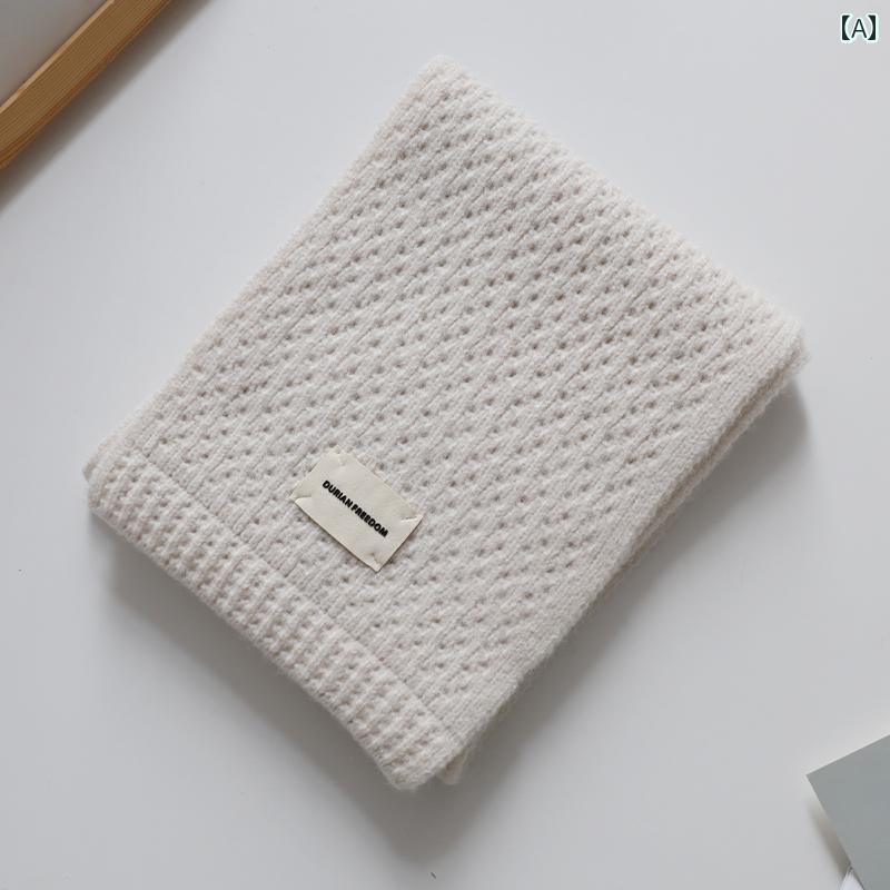 マフラー グリーン 韓国 ユニセックス ホワイト 芸術 ニット ウール スカーフ 秋冬 保温