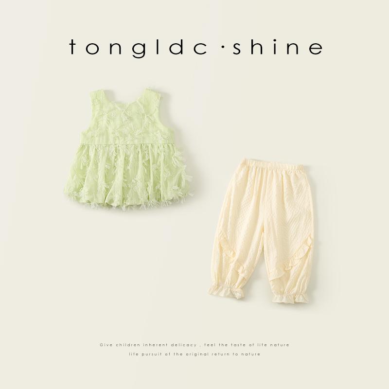キッズウェア ノンスリ チュニック×ゆったりパンツ 涼し気 かわいい 女の子 夏 スーツ クール 衣装 子供 女の子 韓国 2点セット スタイリッシュ
