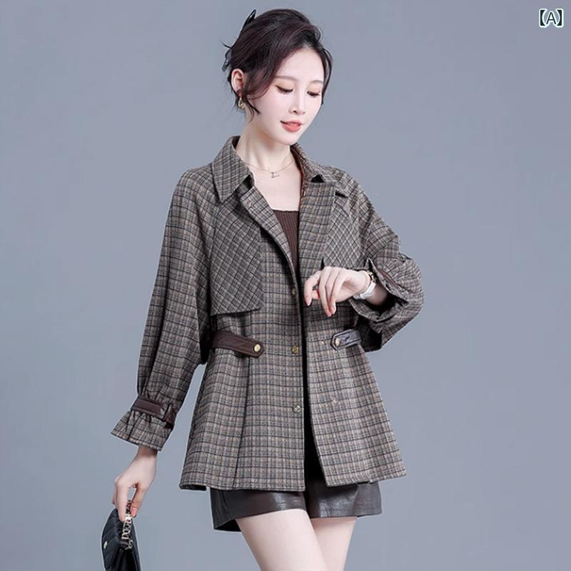 コート レディース 春秋 ノーブルレディ 西洋風 スリム 豪華感 ガーニー チェック 長袖 羽織り
