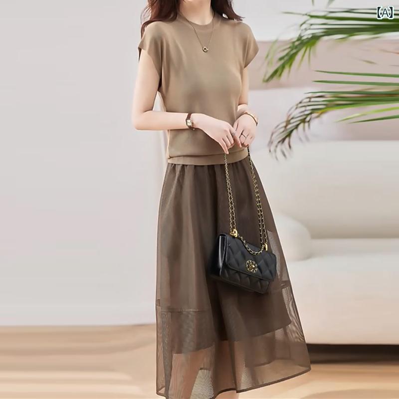 レディース 夏 カジュアル ハーフ ウエスト スカート フレンチ セットアップ スーツ