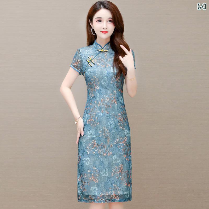 レディース ファッション ワンピース チャイナドレス ドレス 夏 チャイナ風 高貴 母 ウェディング パーティー