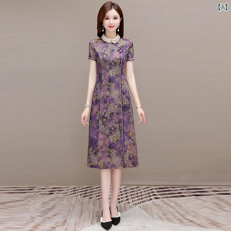 レディース ファッション ワンピース チャイナドレス 夏 高貴 レトロ チャイナ風 パーティー ハイウエスト Aラインスカート