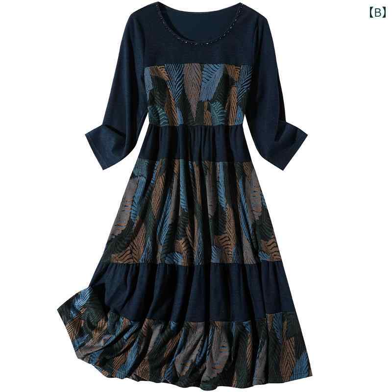 ワンピース ドレス Aライン 花柄 長袖 春秋 ゆったり ママ友 休日 リゾート エレガント スタイリッシュ おしゃれ レディース