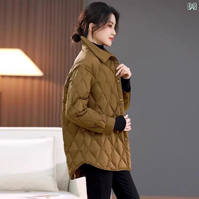 Down Coat - レディース 薄手 黒 ダウンジャケット 冬 ファッション 豪華感 丈 スリム モテ服