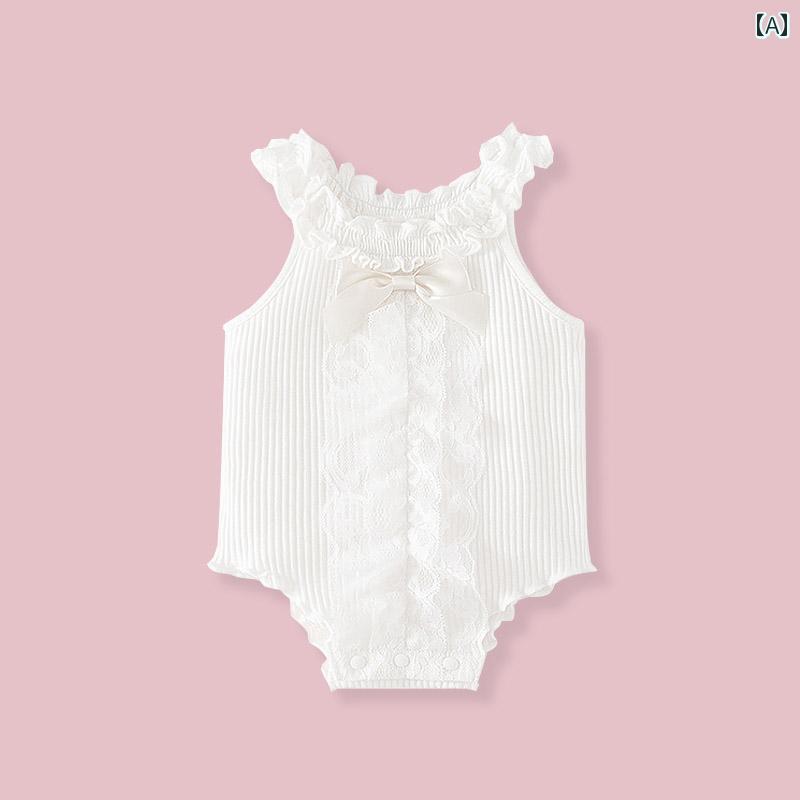 ロンパース ベビー服 ジャンプ スーツ スリング 夏 薄手 レース 女児 赤ちゃん かわいい プリンセス ベストノースリーブ ベスト クロール 服