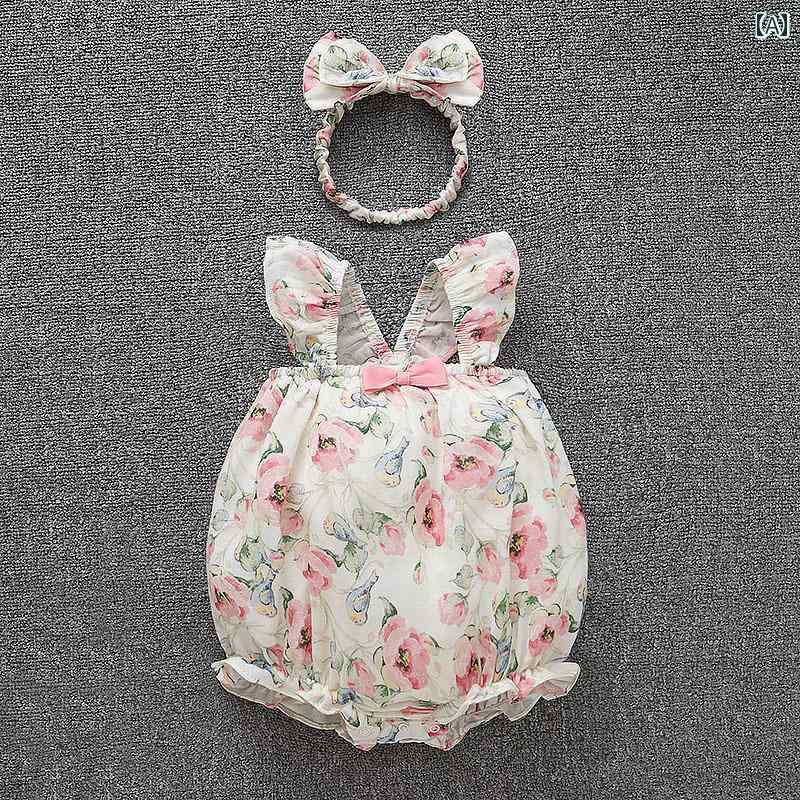 ロンパース ベビー服 ジャンプ スーツ 夏 薄手 女児 赤ちゃん スリング 花柄 かわいい プリンセス 新生児 夏服