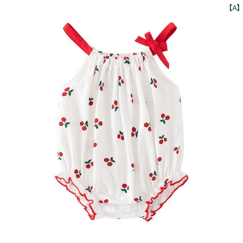 ロンパース ベビー服 ジャンプ スーツ 夏用 薄型 女の子 スリング 花柄 かわいい プリンセス おしゃれな お腹保護 夏
