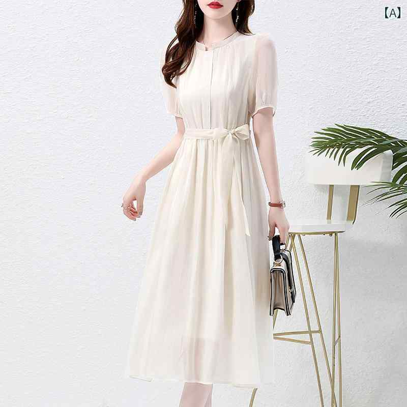 ワンピース レディース きれいめ 婦人服 スカート ドレス カジュアル おしゃれ シンプル 豪華感 エレガント 夏(4)