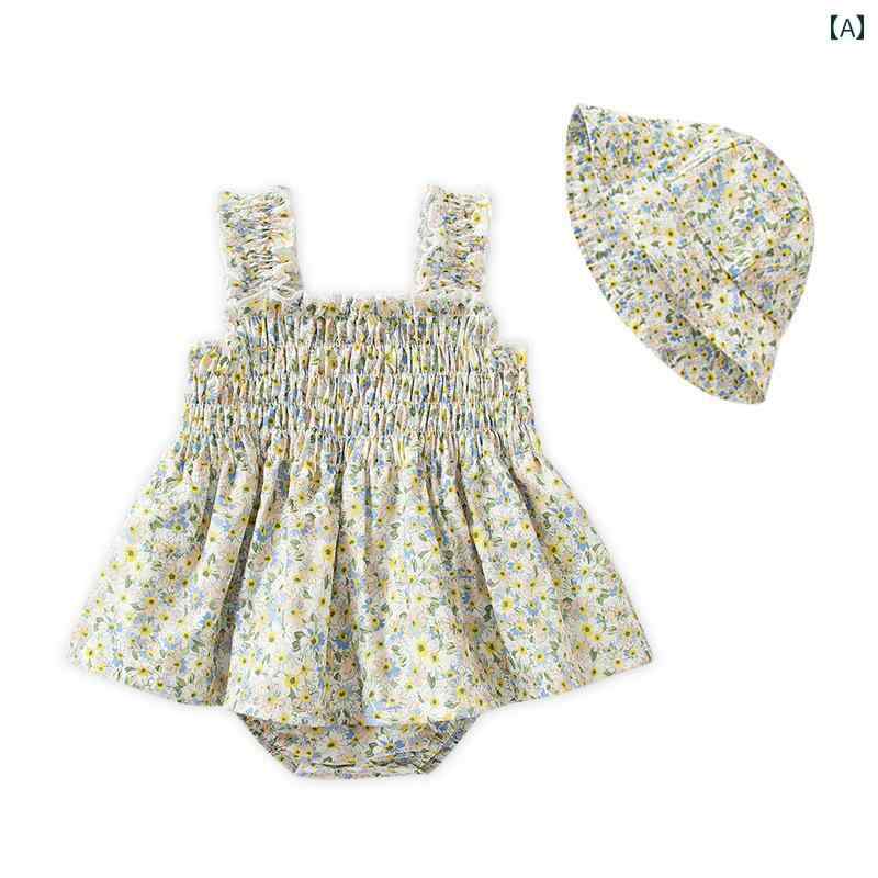 ロンパース ベビー 夏服 ジャンプ スーツ かわいい 赤ちゃん ノースリーブ サスペンダー スタイル スタイリッシュ 花柄 A タイプ 女児 用 ハイハイ 服