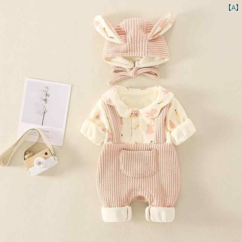 カバーオール ベビー服 長袖 ジャンプ スーツ 新生児 ワンピース 服 秋 スーツ パッド入り ベルベット ..