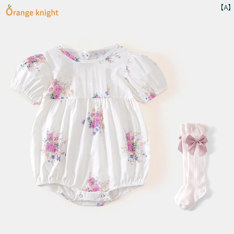 ドレス ロンパース ベビー服 新生児 夏用 ジャンプ スーツ かわいい 赤ちゃん 花柄 サマー 女の子 韓国 スタイル 夏服 クール 背中 開いた 三角 薄手