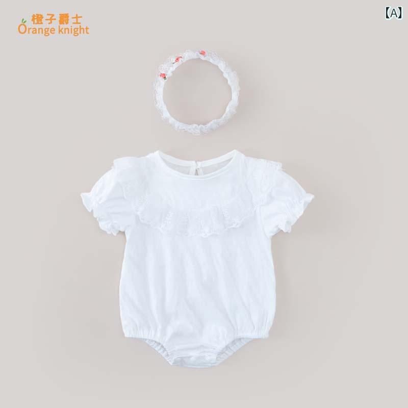 ロンパース ベビー服 ジャンプ スーツ 夏 薄手 ワンピース 服 新生児 女の子 プリンセス ハーネス かわいい パフスリーブ