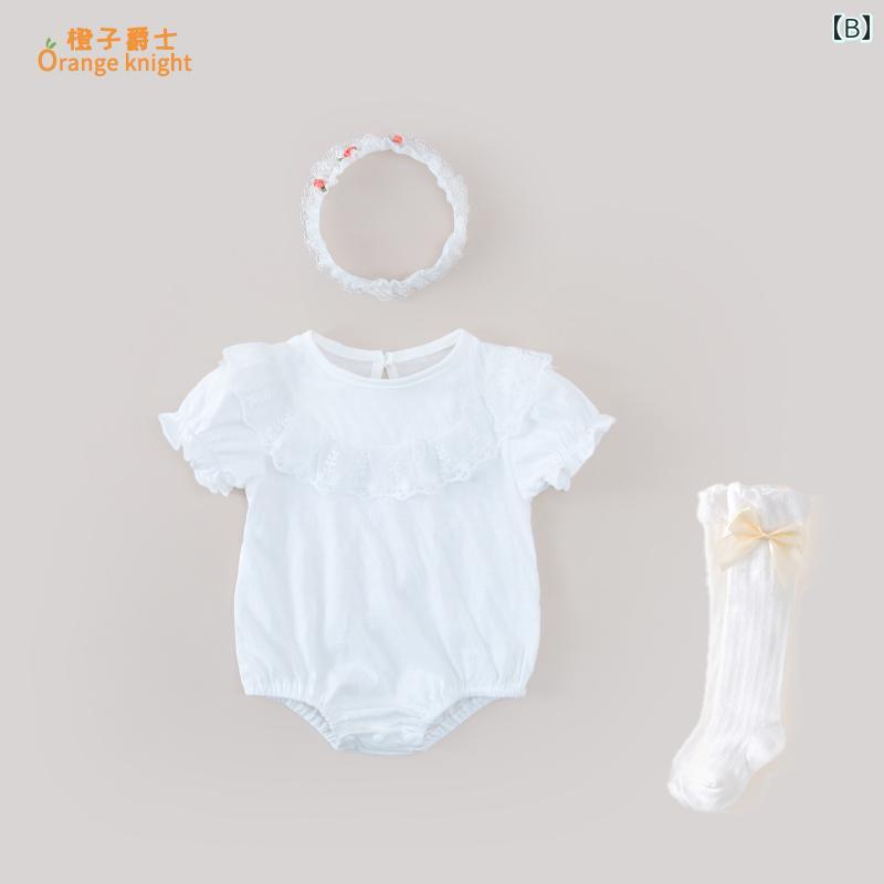 ロンパース ベビー服 ジャンプ スーツ 夏 薄手 ワンピース 服 新生児 女の子 プリンセス ハーネス かわいい パフスリーブ 2