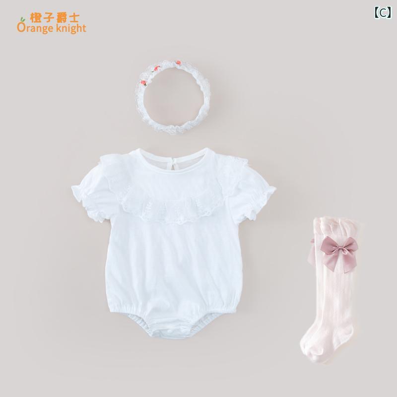 ロンパース ベビー服 ジャンプ スーツ 夏 薄手 ワンピース 服 新生児 女の子 プリンセス ハーネス かわいい パフスリーブ 3