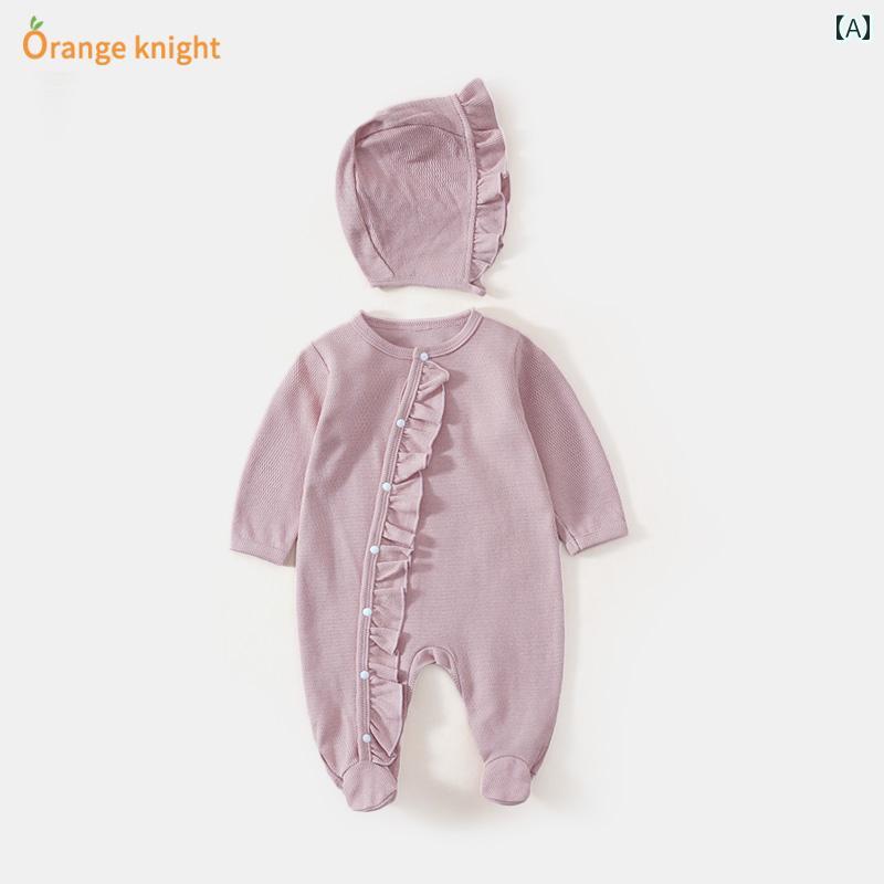 ロンパース ベビー服 カバーオール ジャンプ スーツ 春 新生児 足 巻き 100日 女児 赤ちゃん お祝い 履物 プリンセス クロール スーツ