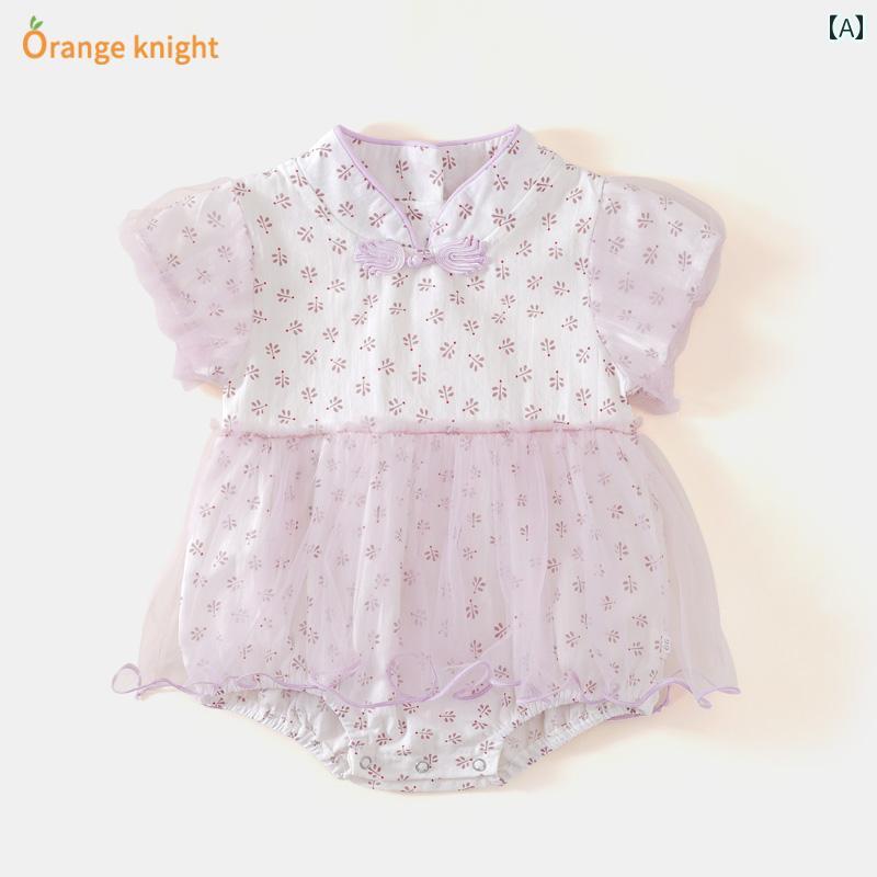 ドレス スカート ロンパース ベビー 夏服 ジャンプ スーツ かわいい 赤ちゃん リトル プリンセス サマー 女児 三角 パフスリーブ メッシュ カバー