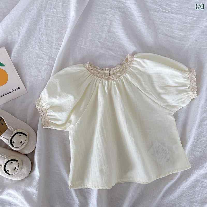 トップス シャツ ベビー 服 幼児 フォレスト 夏 女の子 綿 リネン 半袖 レース スプライシング ベビー ..