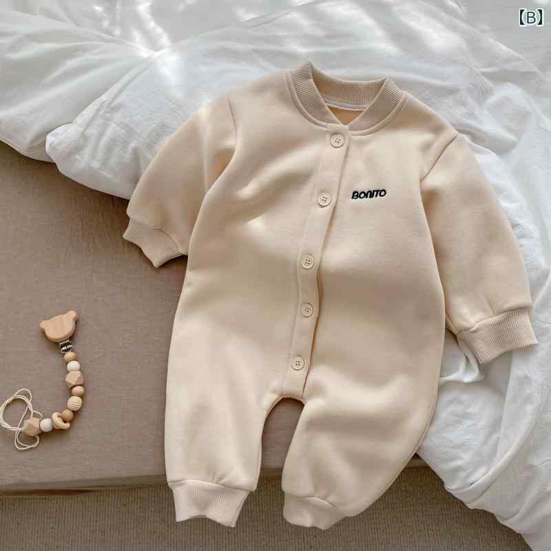 ジャケット カバーオール ベビー服 長袖 ジャンプ スーツ イン 裏起毛 秋冬 新生児 服 厚手 冬 無地 シンプル クローラー 2