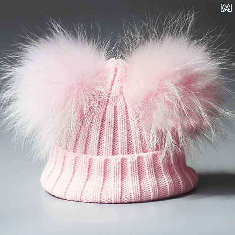 ベビー 帽子 女の子 赤ちゃん スカーフ 秋冬 幼児 アライグマの ボール かわいい キュート 男の子 ウー..