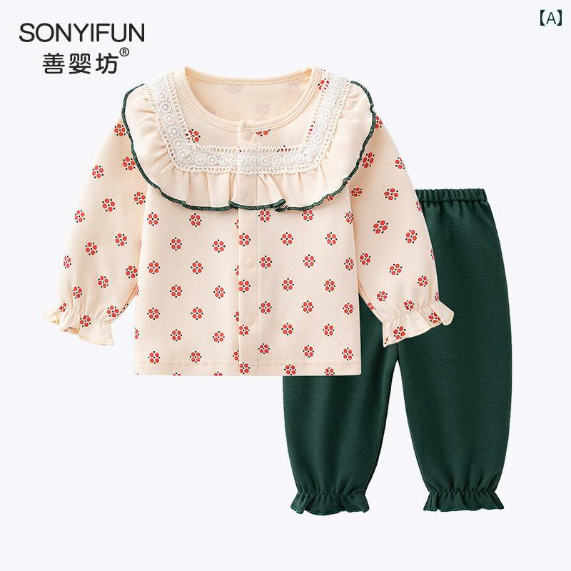 パジャマ ルームウェア ベビー 服 幼児 子供 春秋 女の子 綿 森 プリンセス ホーム セット 分割 ツーピース セット