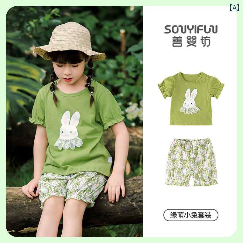 ベビー 服 サマーウェア 涼しい 女の子 綿 半袖 ウエスタン スーツ ガールズ プリンセス ツーピース セット