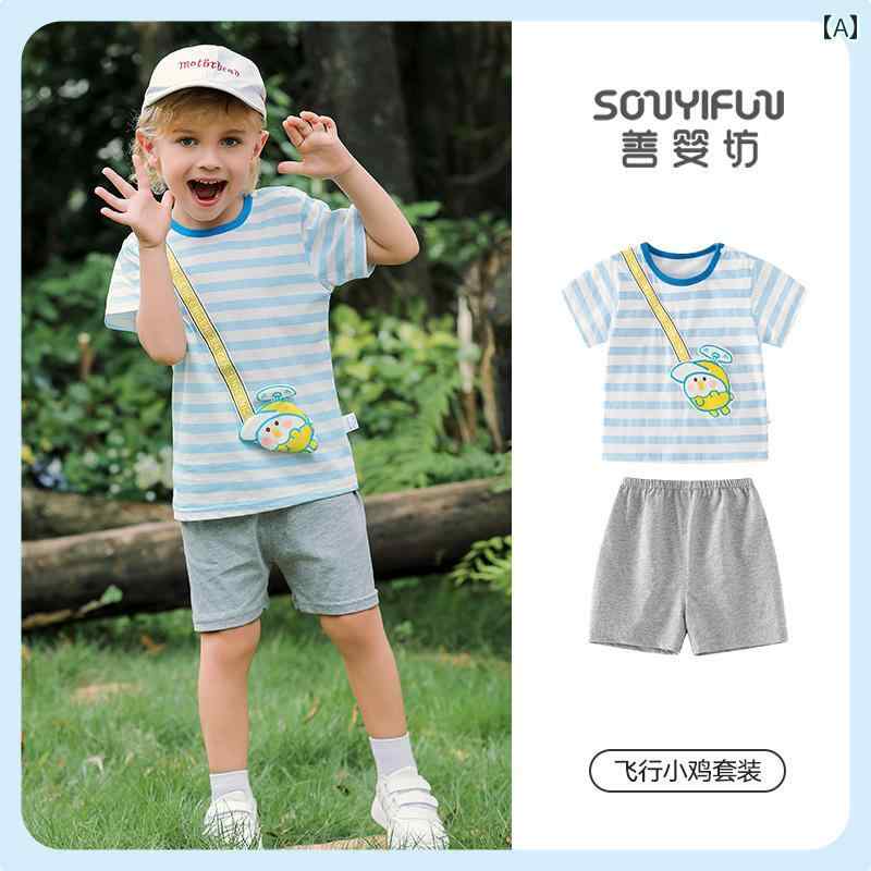 ベビー 服 サマーウェア 涼しい 赤ちゃん サマー 綿 スーツ 男の子 半袖 おしゃれ 分割 2点 セット
