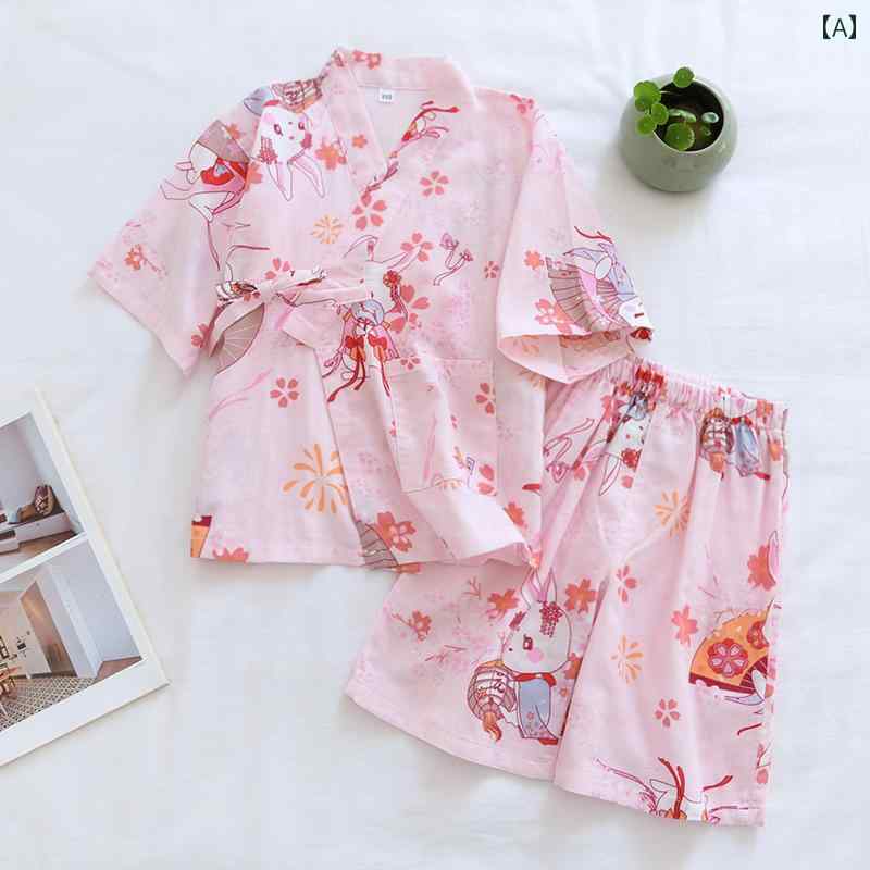 和風パジャマ 甚平 夏 キッズ 薄手 涼しい 子供 綿 ガーゼ 着物 スーツ 赤ちゃん 半袖 ショーツ 漢服 パフォーマンス ホーム 服