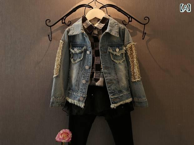 ジャケット キッズ ファッション 子供服 女の子 カジュアル デニム 春秋服 子供 デニム 服 ベビートップス 洋風 背面 図