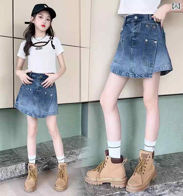パンツ スカート パンツ デニムスカート キッズ カジュアル 女の子 夏 ファッション スタイル 子供 中型 大型 子供 アウターウェア 夏 ショート 薄手