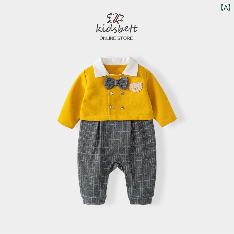 ベビー カバーオール プレイスーツ かわいい 赤ちゃん 幼児服 春服 新生児 男の子 ジャンプ スーツ 満月 紳士 1歳 挨拶 スーツ 春秋 クロール スーツ
