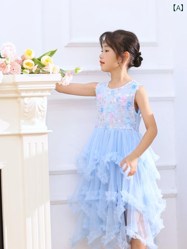 ドレス スカート ワンピース かわいい キッズ ファッション 子供服 女の子 サマー チュチュ メッシュ 刺繍 ベスト プリンセス サマー