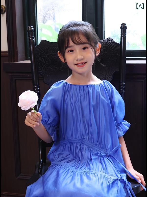 スカート ワンピース かわいい キッズ ファッション 子供服 女の子 夏 ワンピース かわいい 夏 綿 親子 ウェア プリーツ 巾着 パフスリーブ 中学生