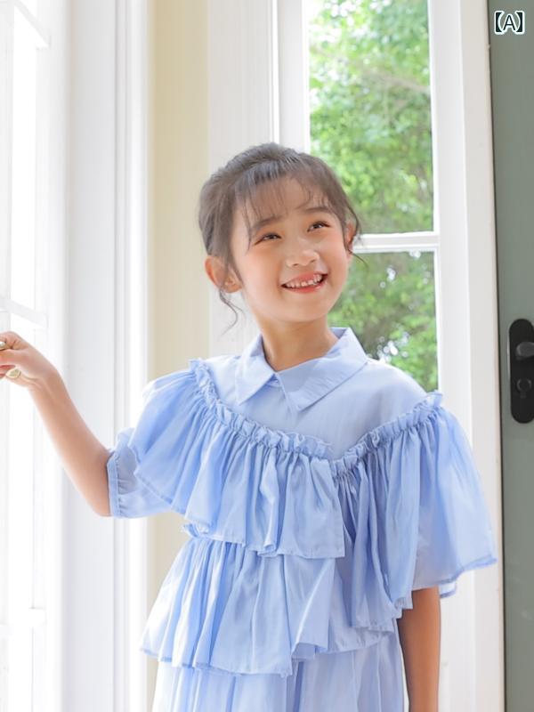 スカート ワンピース かわいい キッズ ファッション 子供服 女の子 夏 半袖 綿 フリルドレス 親子 着 中学生