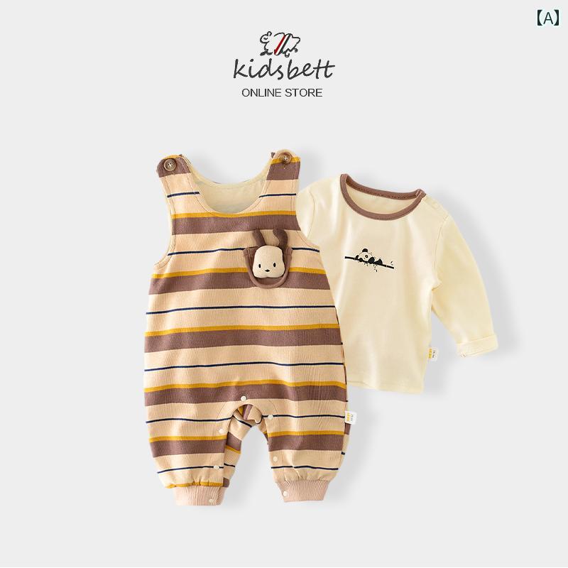 シャツ カバーオール ジャンプ スーツ 赤ちゃん 幼児 プレイスーツ かわいい ベビー スーツ 春 子供 オーバーオール メンズ レディース ベビー 春秋 女の子 2点 セット