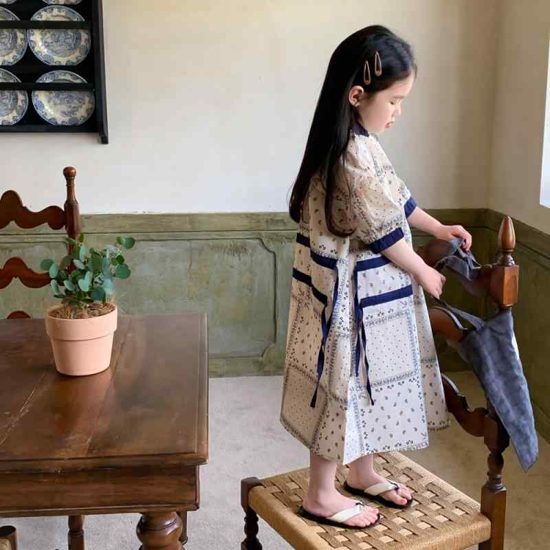 ドレス ワンピース キッズ 女の子 夏 半袖 イン 子供 エスニック レトロ ロング ベビー フラワー フォレスト プリンセス