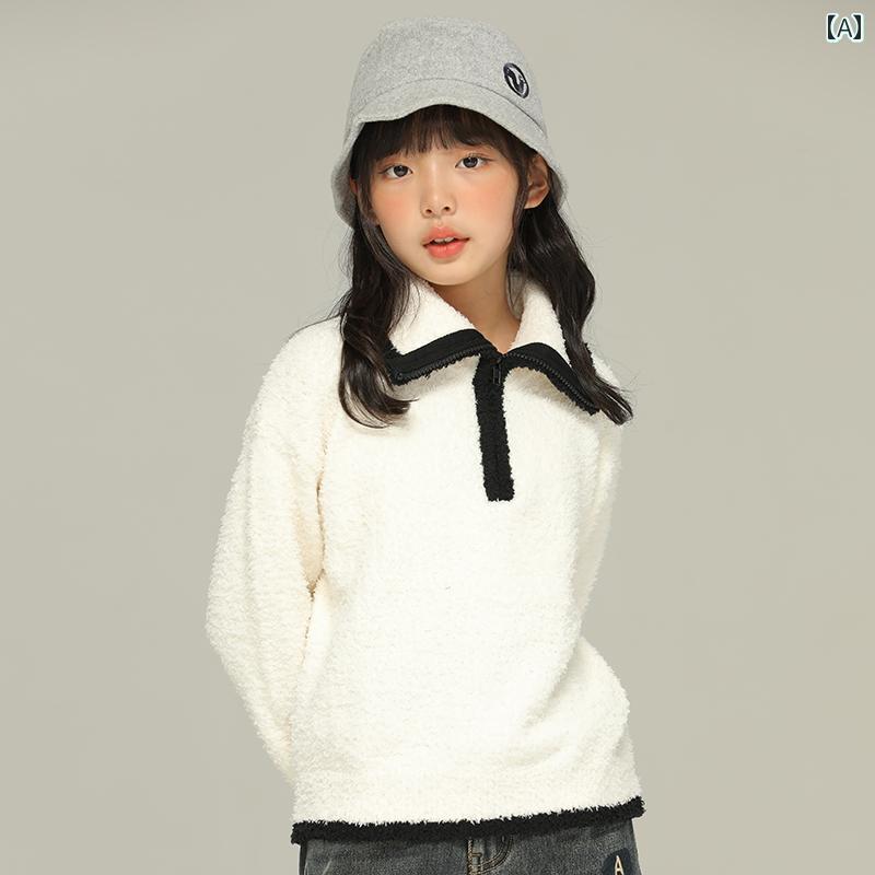 トップス 子供服 おしゃれ ナチュラル 普段着 キッズ 小さい 女の子 秋冬 コントラスト エッジ ジッパ..