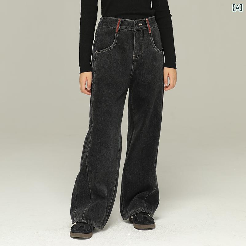 パンツ デニムパンツ キッズ 小さい 女の子 秋冬 トップステッチ コントラスト 子供用 ブラックベルベ..