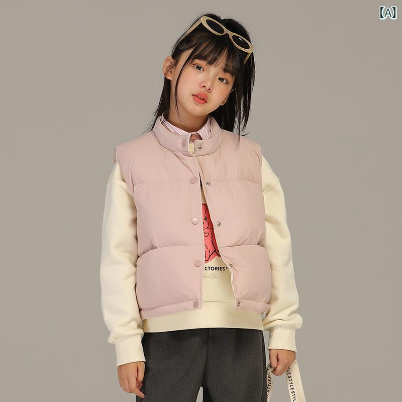 ジャケット 子供服 アウター カジュアル シンプル 普段使い キッズ 女の子 秋冬 暖かい ダウン カラー ブロック リバーシブルベスト 子供用 優しく アウターウェア