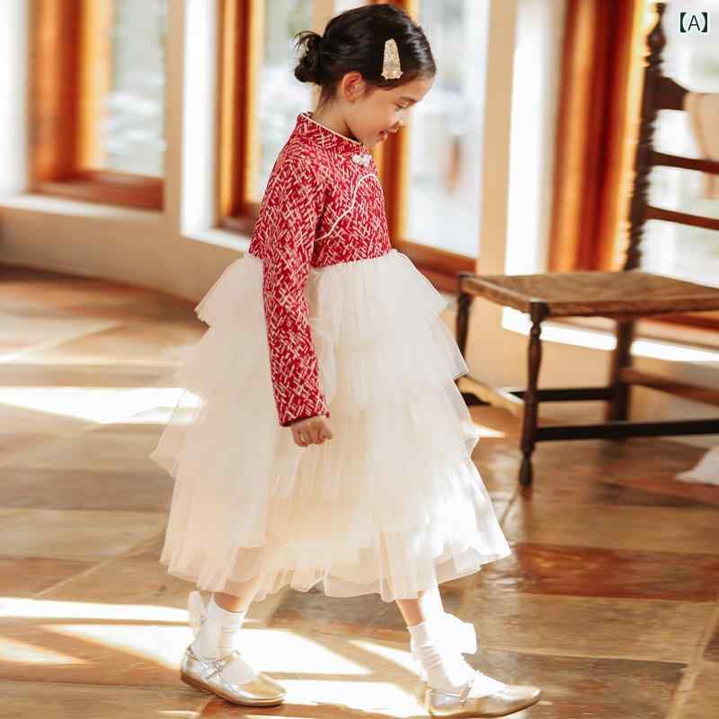 ドレス スカート キッズ ワンピース おしゃれ かわいい 女の子 子供服 チャイナ 冬 誕生日 ケーキ メッシュ