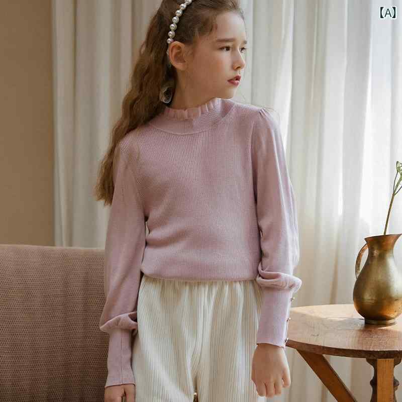 トップス シャツ セーター おしゃれ 子供服 キッズ 秋冬 ニット パフスリーブ かわいい エッジ レイヤリング