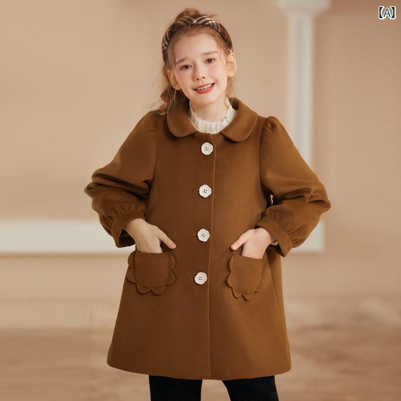コート ウール おしゃれ 子供服 キッズ ナチュラル カントリー 子供服 ミドル丈 大きい 子供 ウール パフスリーブ 秋冬 子供