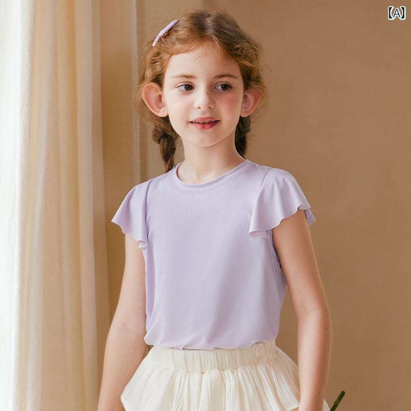 トップス Tシャツ 半袖 子供服 カジュアル キッズ クール 夏 日焼け防止 速乾 フライング スリーブ ラウンドネック